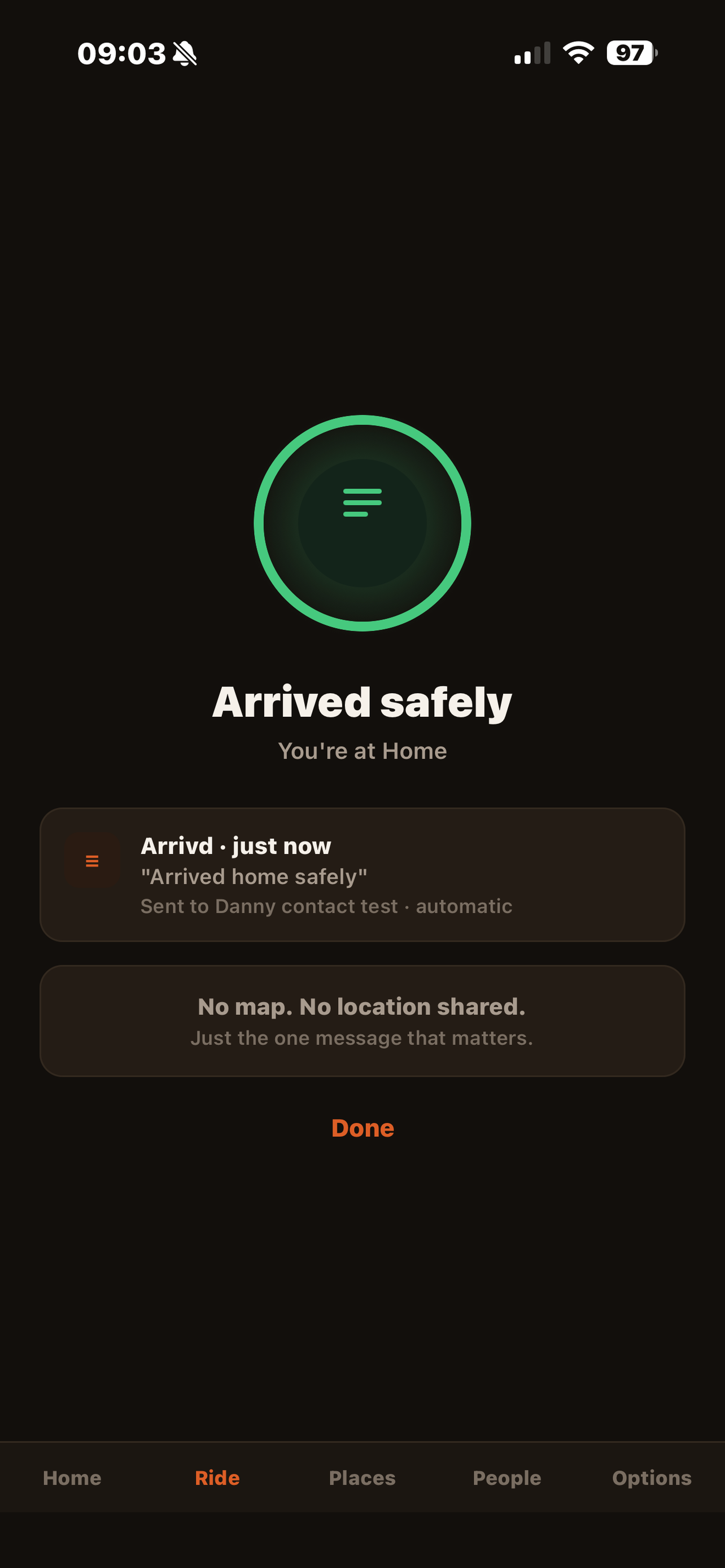 Arrived safely notification in Arrivd