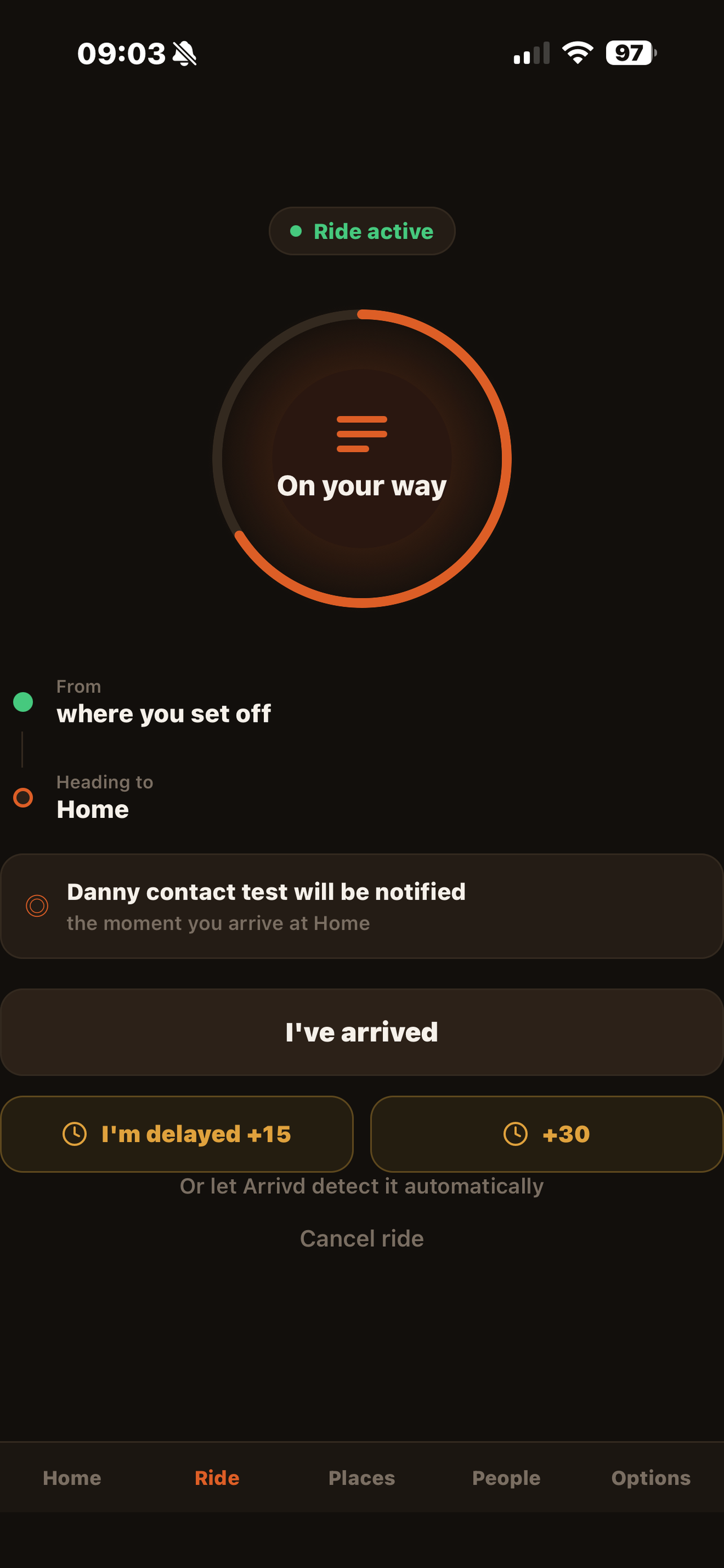 A ride in progress in Arrivd